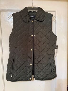 Lauren Ralph Lauren Quilted Black Zip-Snap Sleeveless Vest